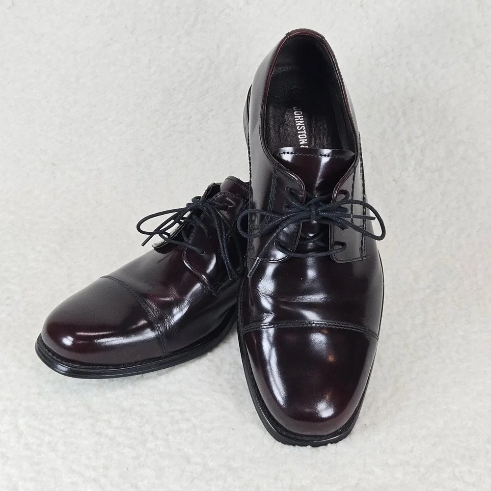 Johnston & Murphy Atchison Cap Toe Oxford Men's 10M Burgundy Leather Dress Shoes